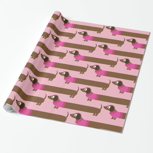 Papier Cadeau Longue illustration mignonne de teckel (Déroulé)