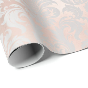 Papier Cadeau L'or rose maigre métallique rougissent damassé