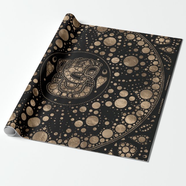 Papier Cadeau Lord Ganesha Gold et Black Dot Art (Déroulé)