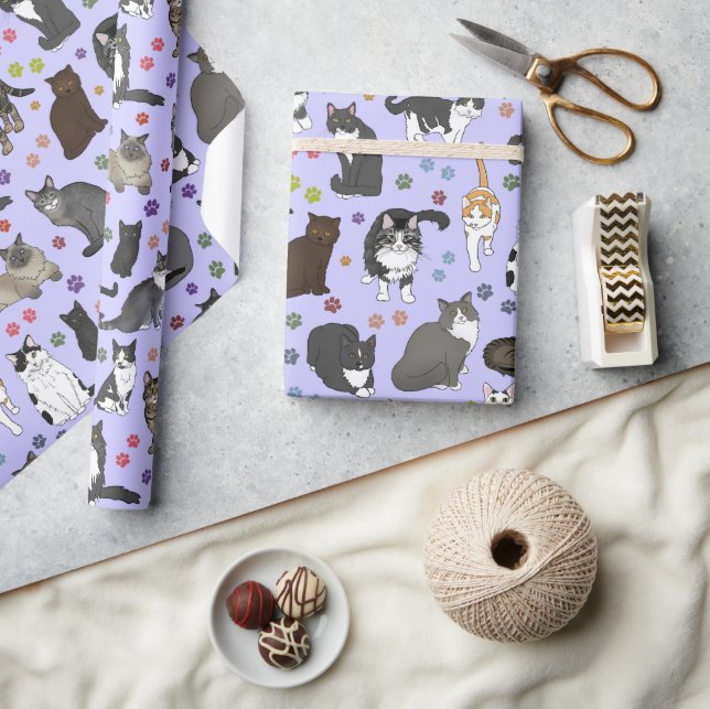 Papier Cadeau Lotsa Chats violet rouleau de (Artisanat)