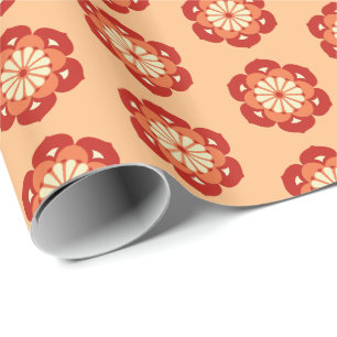 Papier Cadeau Lotus Flower Mandala, Pastel Orange et Mandarin