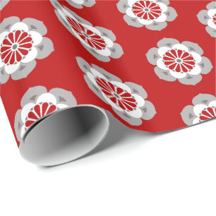 Papier Cadeau Lotus Flower Mandala, rouge foncé, gris et blanc