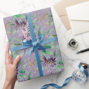 Papier Cadeau Lotus Givré Abstrait Violet Aquarelle