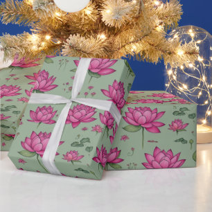 Papier Cadeau Lotus rose doux Fleur Botanique Verdure