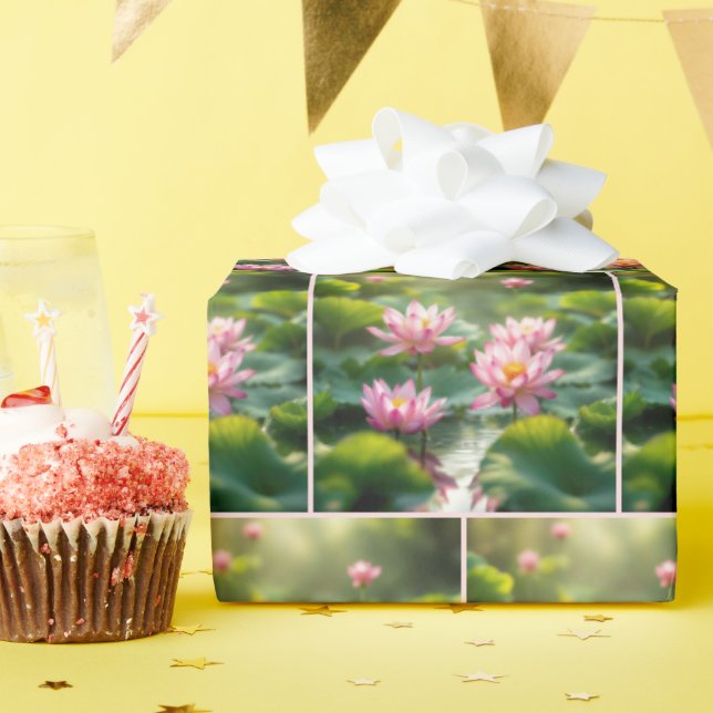 Papier Cadeau Lotus rose flottant dans un étang (Fête d'anniversaire)