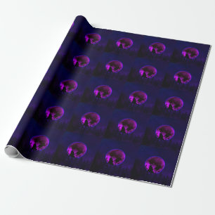 PAPIER CADEAU LOUP HURLANT LUNE MAGENTA