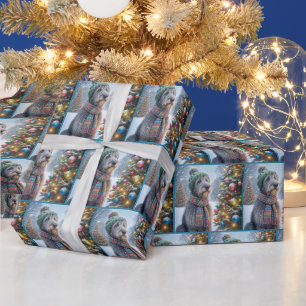 Papier Cadeau Loup irlandais avec arbre de Noël