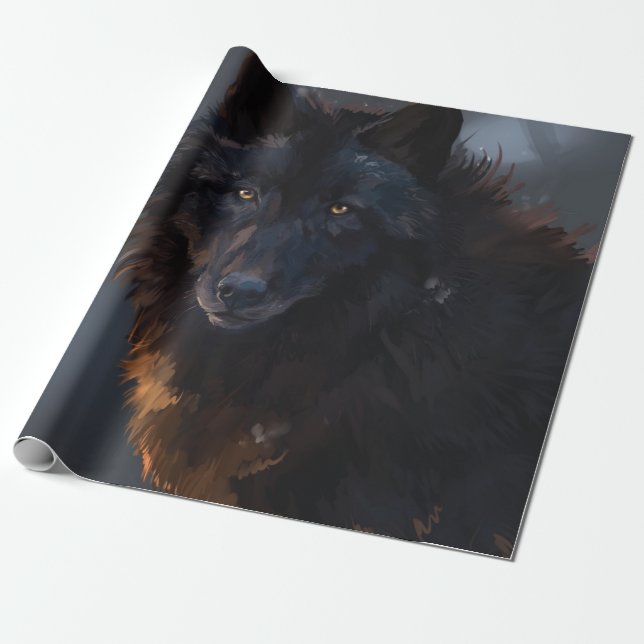 Papier Cadeau Loup noir (Déroulé)