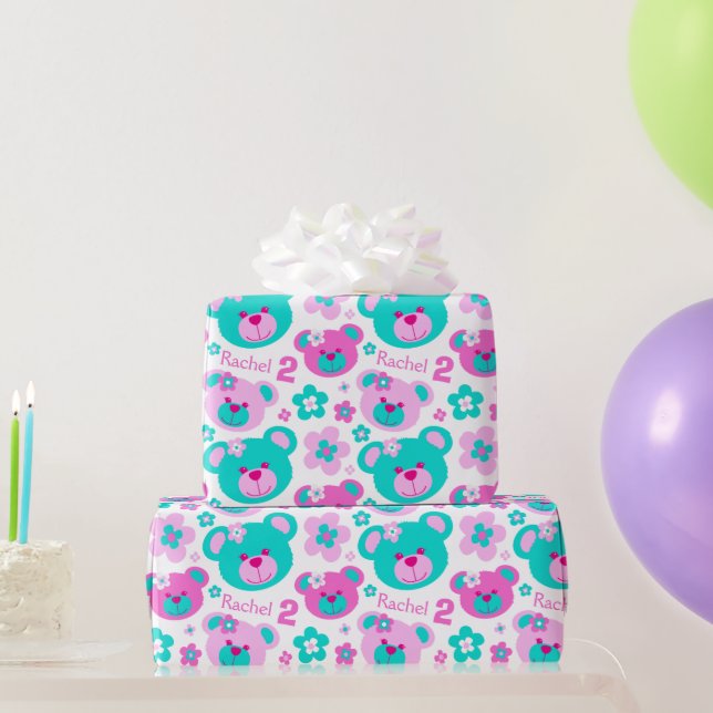 Papier Cadeau L'ours de nounours fleurit le papier nommé de (Cadeaux de fête)