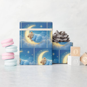 Papier Cadeau L'ours en peluche dort sur la lune