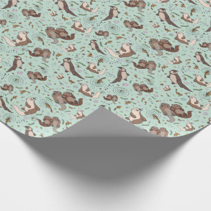 Papier Cadeau Loutres en bleu