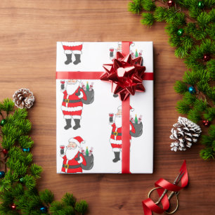 Papier Cadeau Louveur de vin rouge Père Noël