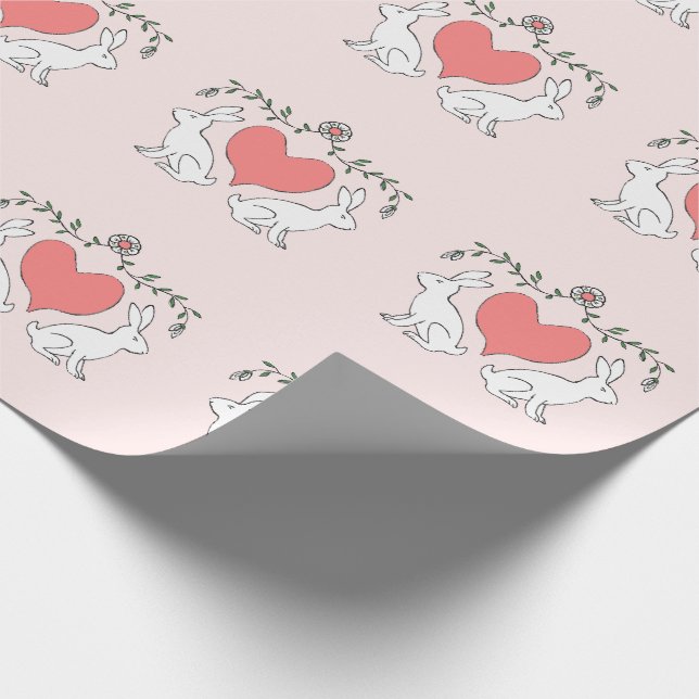 Papier Cadeau Love Bunny & Hearts Imprimer Papier à envelopper - (Coin)