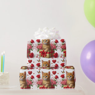 Papier Cadeau Love Ginger Kitten dans Valentines boîte de jour