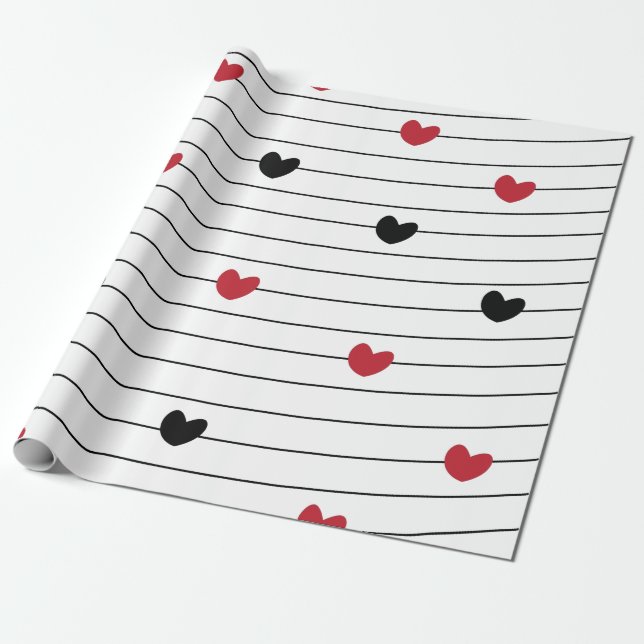 Papier Cadeau Love Heart and Stripes Motif (Déroulé)