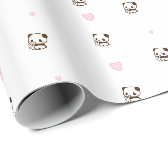 Papier Cadeau Love Panda Cadeau Enveloppement Papier Rouleau (Coin rond)