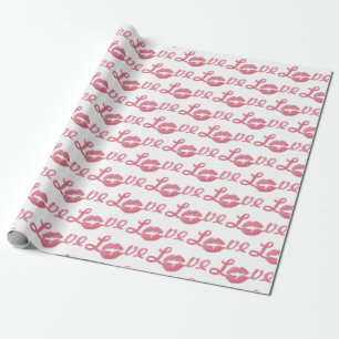 Papier Cadeau Love Parties scintillant Pink Lipstick Kiss Valent