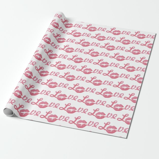 Papier Cadeau Love Parties scintillant Pink Lipstick Kiss Valent (Déroulé)