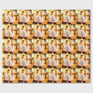 Papier Cadeau Love photo ajouter nom est. Date année couple mari