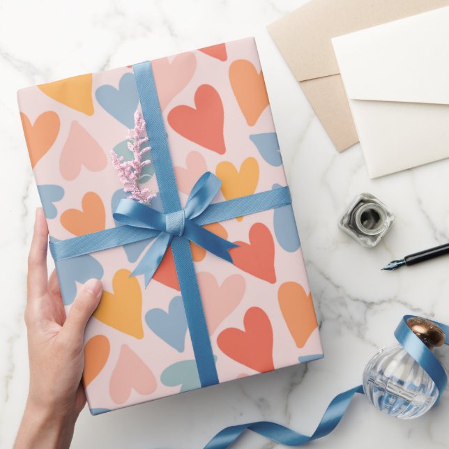 Papier Cadeau Love Rainbow Hearts Papier Motif (Cadeaux)