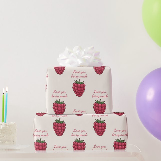Papier Cadeau Love You Berry Beaucoup de framboise rouge | Valen (Cadeaux de fête)