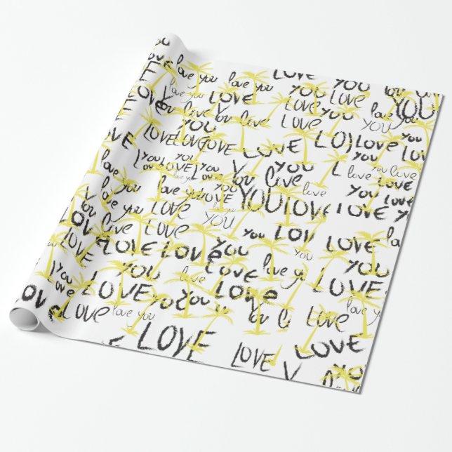 Papier Cadeau Love You Texte Motif Typographie créative  (Déroulé)