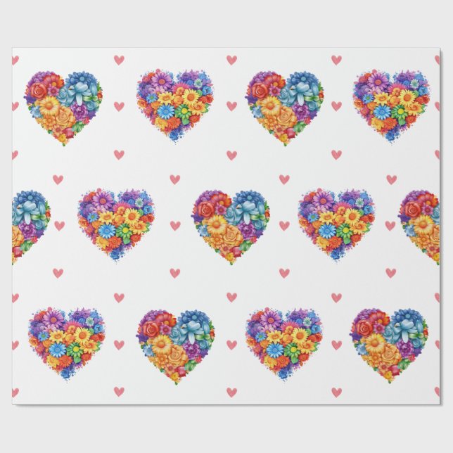 Papier Cadeau Lovely Floral Hearts on White Valentine's Day (Plat)