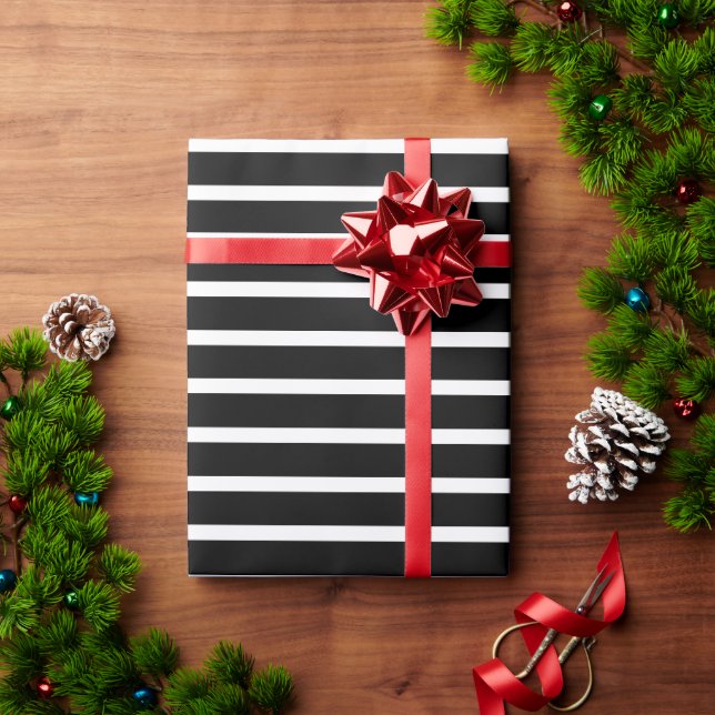 Papier Cadeau Lrayures noir & blanc moderne élégant cadeau motif (Cadeau de vacances)