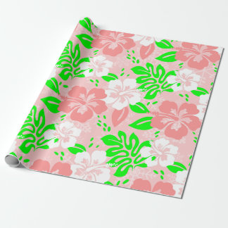 Papier Cadeau luau pink christmas hawaiian hibiscus floral xmas