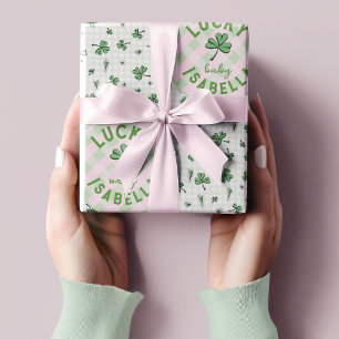Papier Cadeau Lucky Baby Paddys rose et vert St Paddys