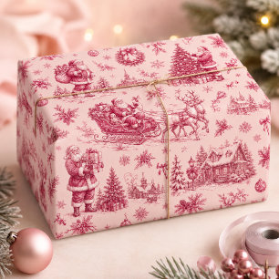 Papier Cadeau Luge de Noël vintage rose toile de Noël Santa