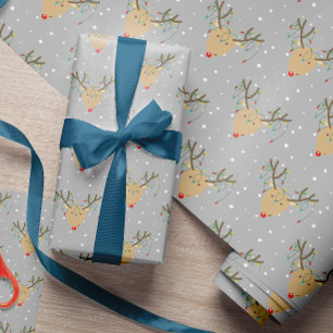 Papier Cadeau Lumière de Noël rétro Reindeer à manches mures