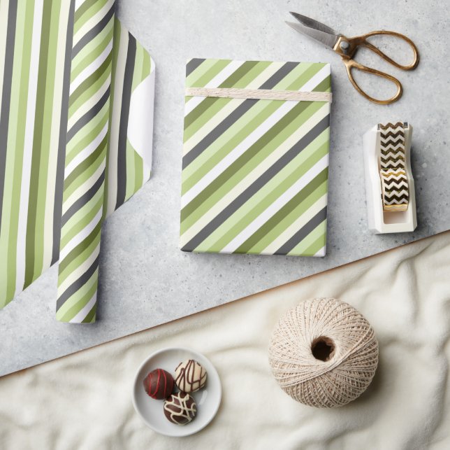 Papier Cadeau Lumière Vert Oblique Stripes Moderne tendance (Artisanat)