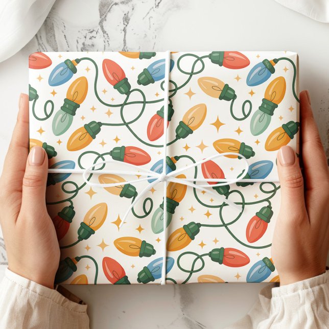 Papier Cadeau Lumières de Noël colorées rétro (Créateur téléchargé)