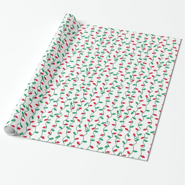 Papier Cadeau Lumières de Noël rouges et vertes (Déroulé)