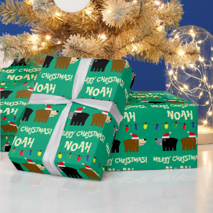 Papier Cadeau Lumières de sapin de Noël avec dessin animé d'ours