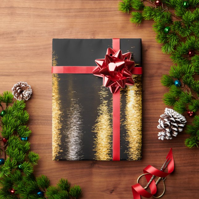 Papier Cadeau Lumières nocturnes Abstraites mer brillant or réfl (Cadeau de vacances)