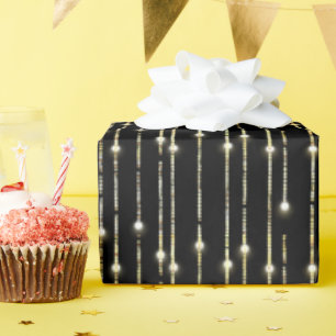 Papier Cadeau Lumières scintillantes dorées sur fond noir