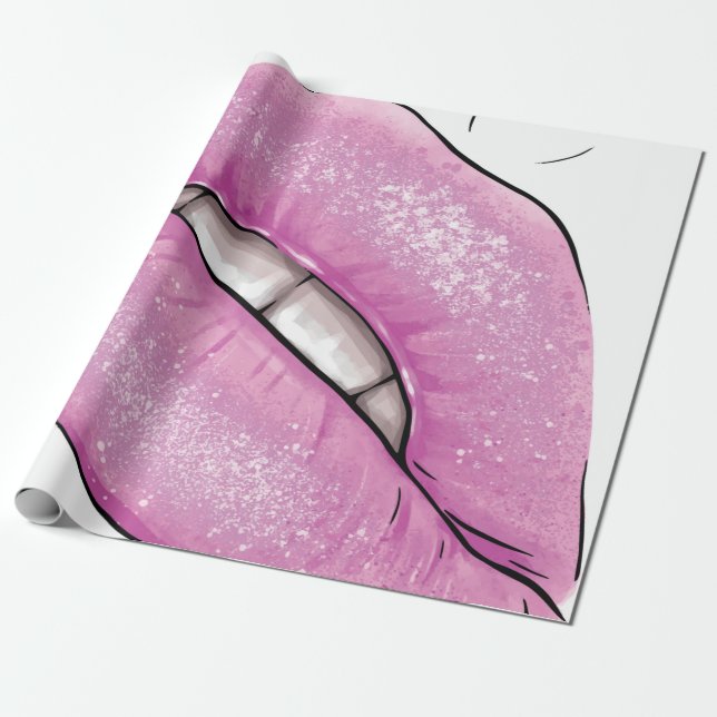 Papier Cadeau Luminaire rose de la lèvre avec dents (Déroulé)