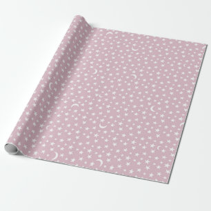 Papier Cadeau Lune blanche et étoiles avec Arrière - plan rose