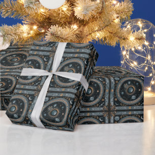 Papier Cadeau Lune céleste dorée en orbite avec astral détaillé