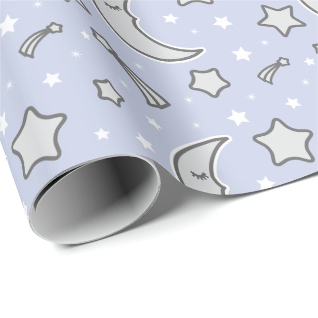 Papier Cadeau Lune somnolente - papier d'emballage bleu (Coin rond)