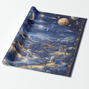 Papier Cadeau Lune Starry Dreamland Mythique Bleu Design