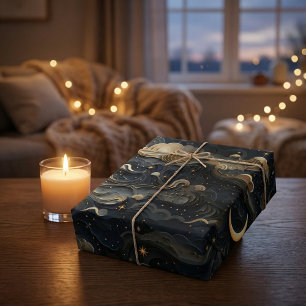 Papier Cadeau Lune's Journey : Celestial 3D Night Sky Design