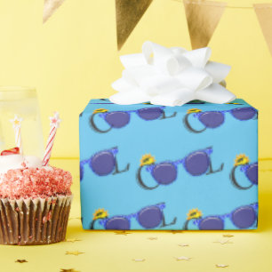 Papier Cadeau Lunettes de soleil bleu cool avec soleil