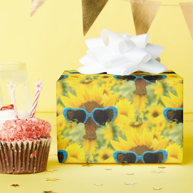 Papier Cadeau Lunettes de soleil de coeur sur tournesol (Fête d'anniversaire)