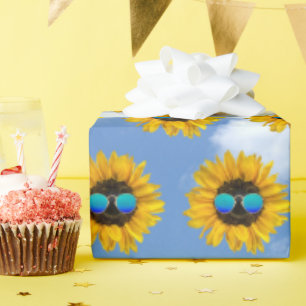 Papier Cadeau Lunettes de soleil rétro sur tournesol