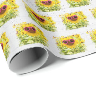 Papier Cadeau Lunettes De Soleil Roses Sur Tournesol