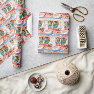 Papier Cadeau Lunettes de soleil sur tongs dans le sable de la p