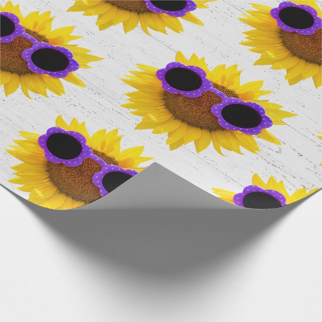 Papier Cadeau Lunettes de soleil violettes sur tournesol (Coin)